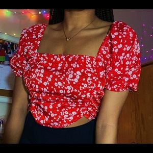 SHEIN Red Floral Off the Shoulder